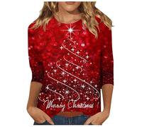 T-shirt surdimensionné pour femmes 2024 Europe et États-Unis Noël Halloween femmes manches longues col rond t-shirt pull chaud femmes, rouge, L