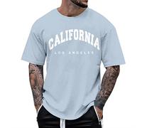 T-shirt surdimensionné pour homme col rond manches courtes ample été haut mode t-shirt avec motif Los Angeles vintage imprimé streetwear cadeau papa, papa, ami, #1 - Bleu clair, M