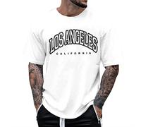 T-shirt surdimensionné pour homme col rond manches courtes ample été haut mode t-shirt avec motif Los Angeles vintage imprimé streetwear cadeau papa, papa, ami, #2 - Blanc, 3XL