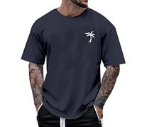 T-shirt surdimensionné pour homme, col rond, manches courtes, ample, été, tendance, avec motif Los Angeles, impression vintage, cadeau pour papa, papa, ami, #4-bleu marine, M