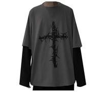 T-shirt surdimensionné pour homme et femme - Style gothique hip hop - Vintage - Manches longues - Dark Academia - Unisexe - Tendance - Streetwear - Surdimensionné, gris foncé, XL