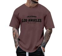 T-shirt surdimensionné pour hommes col rond manches courtes haut d'été ample t-shirt tendance avec alphabet graphique imprimé street wear sport haut décontracté, café, M