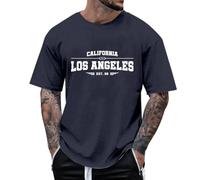 T-shirt surdimensionné pour hommes col rond manches courtes haut d'été ample t-shirt tendance avec alphabet graphique imprimé street wear sport haut décontracté, Marine, M