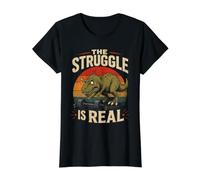 T-Shirt T-Rex The Struggle is Real T-Shirt Graphique avec Valeur, Femme, Noir, M