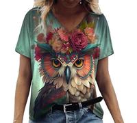 T-shirt tendance à col en V avec animaux chat tigre graphique imprimé 3D T-shirt d'été à manches courtes surdimensionné, # 1, Taille XXXXL