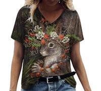 T-shirt tendance à col en V avec animaux chat tigre graphique imprimé 3D T-shirt d'été à manches courtes surdimensionné, # 13, XL