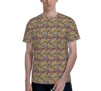 T-shirt tendance à manches courtes et col rond avec imprimé de cercles ethniques et col rond décontracté pour la salle de sport ou le bureau, Noir , M