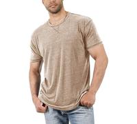 T-Shirt Tendance à Manches Courtes Homme Col Rond Boutons Slim Fit Couleur Unie Blouse De Travail Haut Grande Taille pour Les Vacances, la Plage, Les Muscles Tees Shirts en Col Rond Henley