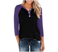 T-shirt tendance à manches raglan pour femme - Longueur trois quarts - Col contrasté - Chemisier décontracté doux et respirant - Pour tous les jours - Coupe moderne, lilas, XL