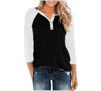 T-shirt tendance à manches raglan pour femme - Longueur trois quarts - Col contrasté - Chemisier décontracté doux et respirant - Pour tous les jours - Coupe moderne, Blanc., XL