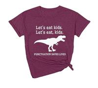 T-shirt tendance et confortable pour femme avec col rond imprimé dinosaure, lilas, S