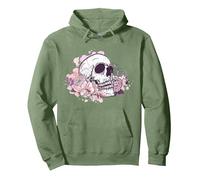 T-Shirt tête de Mort avec Fleurs et Roses pour Femmes, Filles, Hommes Sweat à Capuche, Unisexe pour Adultes, Vert Sauge, L