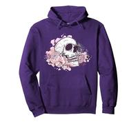 T-Shirt tête de Mort avec Fleurs et Roses pour Femmes, Filles, Hommes Sweat à Capuche, Unisexe pour Adultes, Violet, L