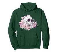 T-Shirt tête de Mort avec Fleurs et Roses pour Femmes, Filles, Hommes Sweat à Capuche, Unisexe pour Adultes, Vert Forêt, XL