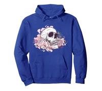 T-Shirt tête de Mort avec Fleurs et Roses pour Femmes, Filles, Hommes Sweat à Capuche, Unisexe pour Adultes, Bleu Royal, L