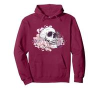 T-Shirt tête de Mort avec Fleurs et Roses pour Femmes, Filles, Hommes Sweat à Capuche, Unisexe pour Adultes, Marron, L