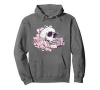 T-Shirt tête de Mort avec Fleurs et Roses pour Femmes, Filles, Hommes Sweat à Capuche, Unisexe pour Adultes, Asphalte, L