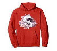 T-Shirt tête de Mort avec Fleurs et Roses pour Femmes, Filles, Hommes Sweat à Capuche, Unisexe pour Adultes, Rouge, XL