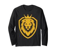 T-Shirt The King Lion Shield, Wild Lion Graphic Design Logo Manche Longue