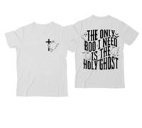T-shirt « The Only Boo I Need is The Holy Ghost », chemise Saint-Esprit, imprimé graphique classique, t-shirt à col en V pour femmes et hommes, Blanc-1, XL