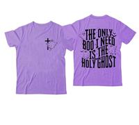 T-shirt « The Only Boo I Need is The Holy Ghost », chemise Saint-Esprit, imprimé graphique classique, t-shirt à col en V pour femmes et hommes, Violet-1., L