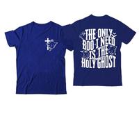T-shirt « The Only Boo I Need is The Holy Ghost », chemise Saint-Esprit, imprimé graphique classique, t-shirt à col en V pour femmes et hommes, Bleu saphir-1, S