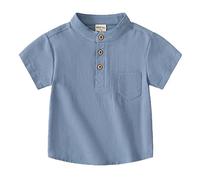 T-shirt thermique à manches courtes pour bébé garçon avec une poche, doux, mignon, décontracté, col rond, tenue classique, école, formelle, bleu, 4-5 ans