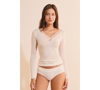 T-shirt thermique col V avec cachemire - Warmlight - S - Ecru - Femme - Etam
