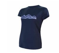 T-shirt thermique femme à manches courtes Sensor Merino Wool - imprimé L montagnes d'un bleu profond