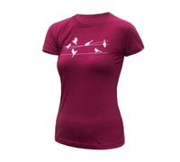 T-shirt thermique femme à manches courtes Sensor Merino Wool - imprimé XL oiseaux chanteurs violets