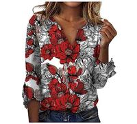 T-Shirt Thermique Femme Blouse Hiver Blouse Blanche Femme Manche Longue Tee Shirt Femme Moulant Tee Shirt Temps des Cerises Femme Top à Manches 3/4 pour Femmes Grande Taille Chemise Africaine