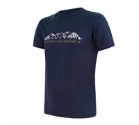 T-shirt thermique homme à manches courtes Sensor Merino Wool - imprimé XL montagnes d'un bleu profond