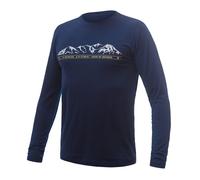 T-shirt thermique homme à manches longues Sensor Merino Wool - imprimé XXL montagnes d'un bleu profond