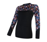 T-shirt thermique pour femme à manches longues Sensor Merino Impress XL noir/floral