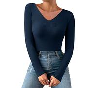 T-Shirt Thermique sous Pull Femme Chandail Col V Chemise Chaud Hiver Tricot sous Vetement Thermique Pull Manches Longues Vetement Pullover Décontracté Haut Chic Confortable Top