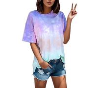 T-shirt Tie-Dye pour femme - Col rond - Confortable - Décontracté - Pour l'été - Manches courtes - Confortable - Respirant - Léger - Pour les loisirs - Pour le sport et l'extérieur, bleu, XL