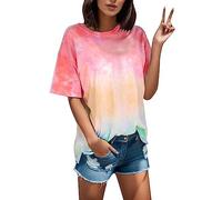 T-shirt Tie-Dye pour femme - Col rond - Confortable - Décontracté - Pour l'été - Manches courtes - Confortable - Respirant - Léger - Pour les loisirs - Pour le sport et l'extérieur, Bordeaux, XL