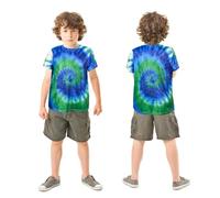 T-shirt tie dye pour garçons de 3 à 12 ans, t-shirt hippie senior col rond à manches courtes arc-en-ciel pour enfants, bleu, 9-10 Ans