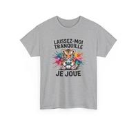 T-shirt Tigre Gamer Unisexe Tee-shirt Motif Coloré avec Manette Laissez-moi Tranquille Je Joue Blanc & Gris Coton S-3XL : M