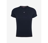 Tommy Jeans T-Shirt Manches Courtes Femme Essential Rib Slim Fit, Bleu (Dark Night Navy), XL