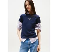Tommy Jeans T-Shirt Manches Courtes Femme Slim Logo Tee avec Col Ras-du-Cou, Bleu (Dark Night Navy), XS