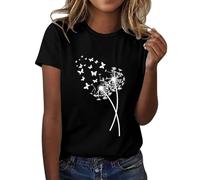 T-shirt tournesol pour femme - Chemises imprimées au Royaume-Uni - Col rond - Manches courtes - Tunique ample pour femme - Haut d'été décontracté - Manches courtes - Col rond - T-shirt court, Noir , S