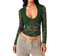 T-shirt transparent à manches longues en dentelle florale pour fête, chemisiers élégants et transparents, sexy et col en V, chemisier élégant en maille décontractée, t-shirt See Through Tops noir