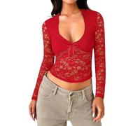 T-shirt transparent à manches longues et élégant avec dentelle florale en maille et maille pour femme, RD2, XS