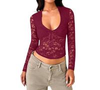 T-shirt transparent à manches longues et élégant avec dentelle florale en maille et maille pour femme, RD1, XS