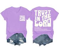 T-shirt « Trust in The Lord » - Chemises chrétiennes - Dieu Foi Jésus - Chemises religieuses - Verset de la Bible - Col en V, violet clair, 3XL