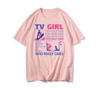 T-Shirt TV Girl “Who Really Cares” Vintage | Merch Indie Pop Rétro, Coton Manches Courtes Unisexe, Graphique Esthétique des Paroles-Pink||4X_l