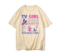 T-Shirt TV Girl “Who Really Cares” Vintage | Merch Indie Pop Rétro, Coton Manches Courtes Unisexe, Graphique Esthétique des Paroles-Khaki||s