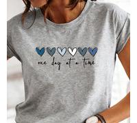 T-shirt "Un jour à la fois", col rond avec cœurs, cadeau de rétablissement pour elle, t-shirt d'encouragement, t-shirt avec citations inspirantes, sensibilisation à la santé mentale 0XL,1XL,2XL,3XL,4X