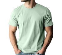 T-shirt uni à manches courtes 100 % coton bio doux vert sauge haut de gamme col rond décontracté, vert sauge, XXL